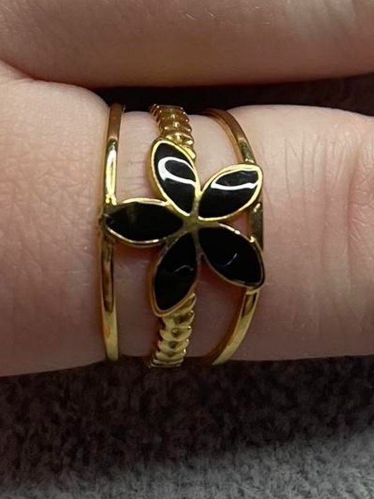 Gold And Black Flower Ring